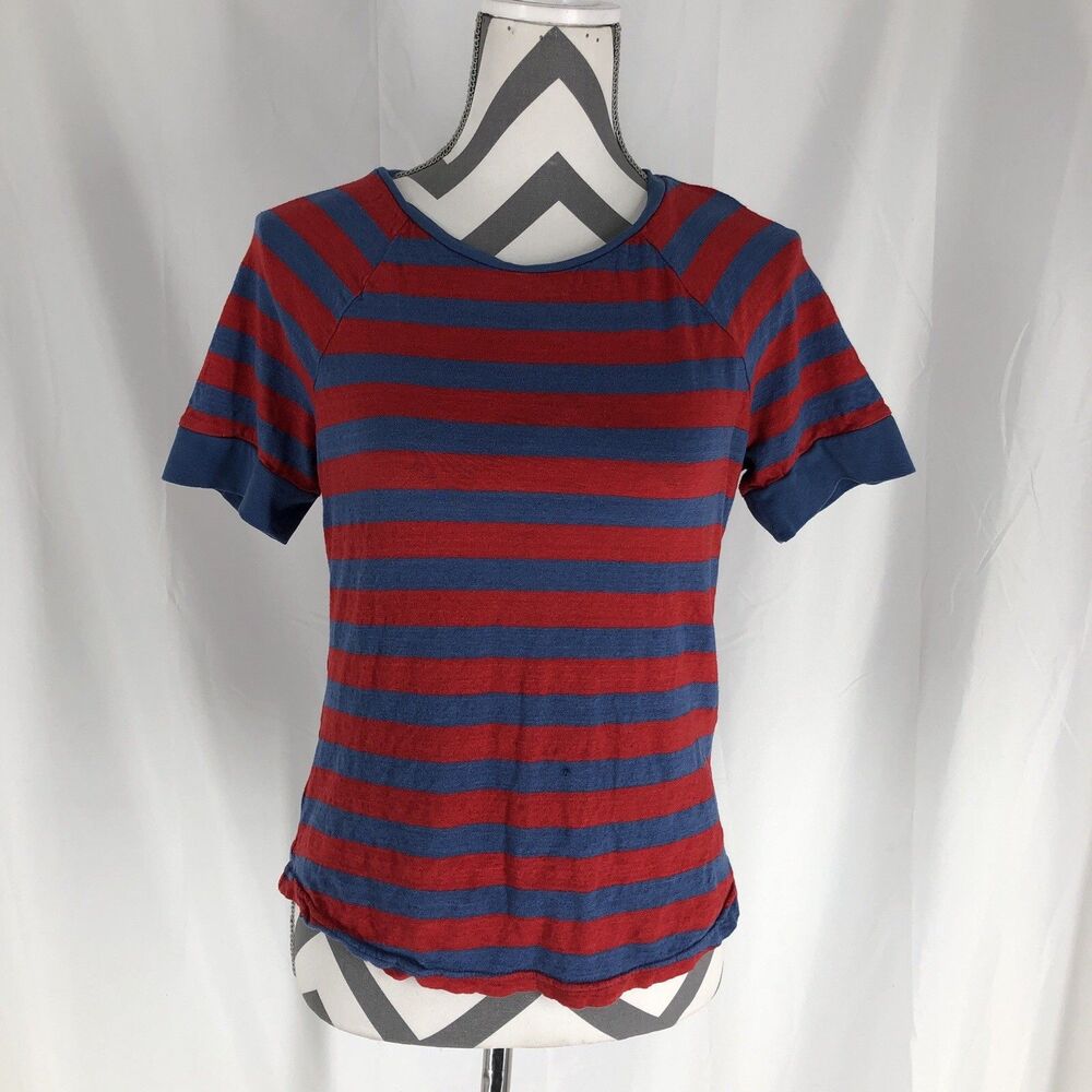 Frame T Shirt Top XS Medium Stripe Grunge Preppy Skater Red Blue
